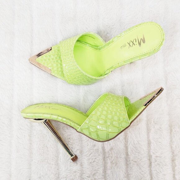 Venus Lime Green Slip On Pointy Toe High Heel Slides - Picture 15 of 15